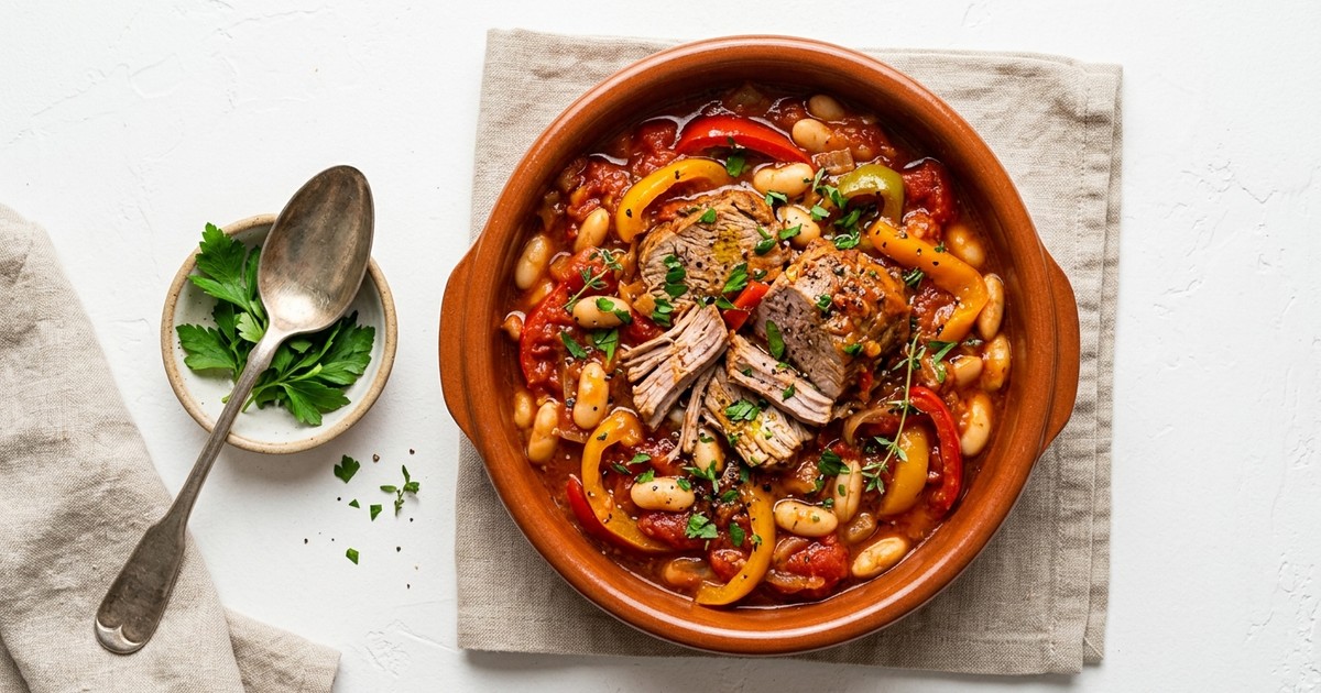 Slow Cooker Italian Pork Peperonata with Cannellini Beans