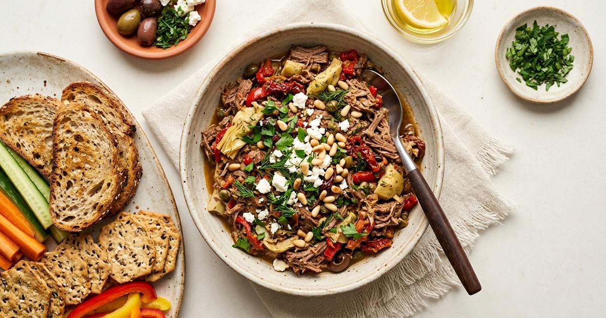 Slow Cooker Mediterranean Beef and Artichoke Protein Spread