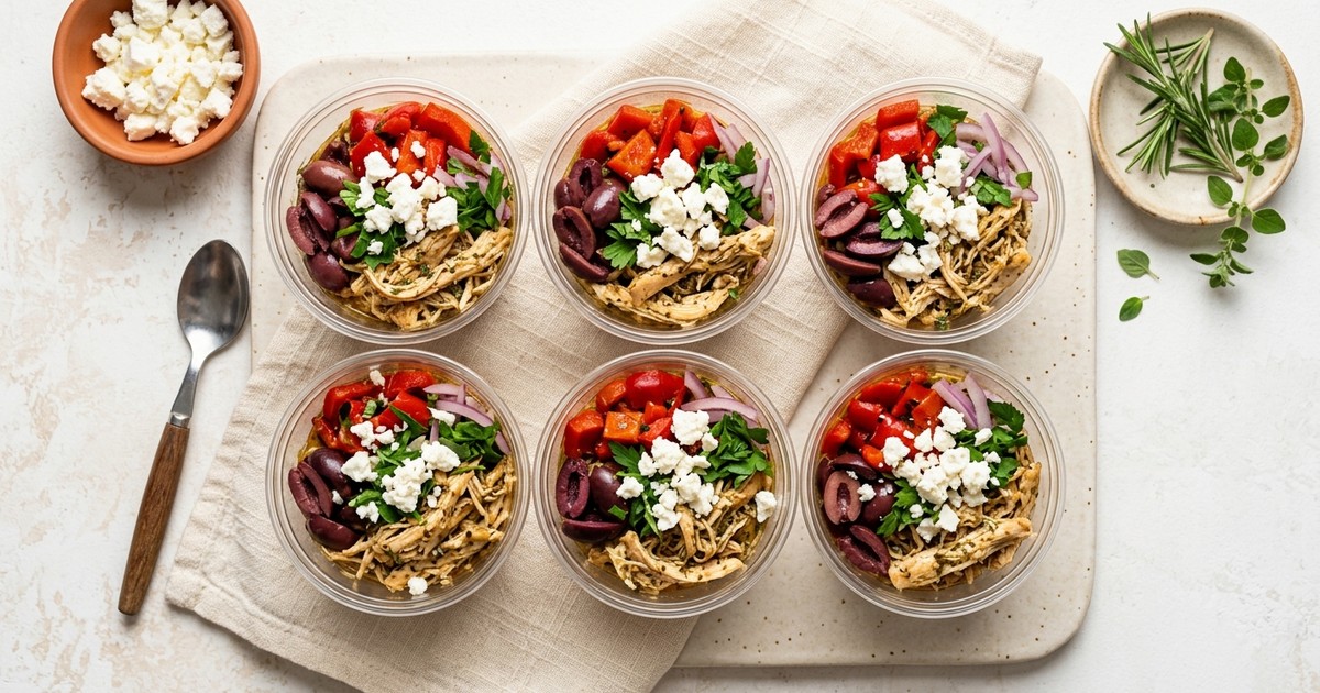 Slow Cooker Mediterranean Chicken and Olive Mezze Cups with Feta