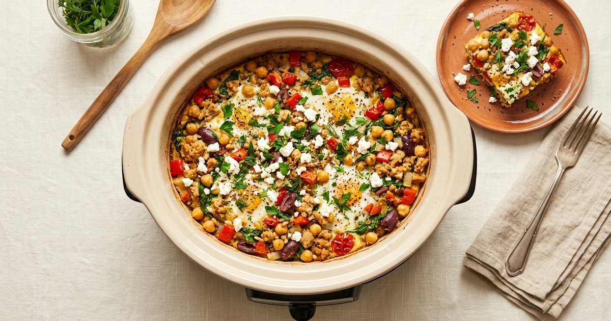 Slow Cooker Mediterranean Turkey and Chickpea Breakfast Casserole