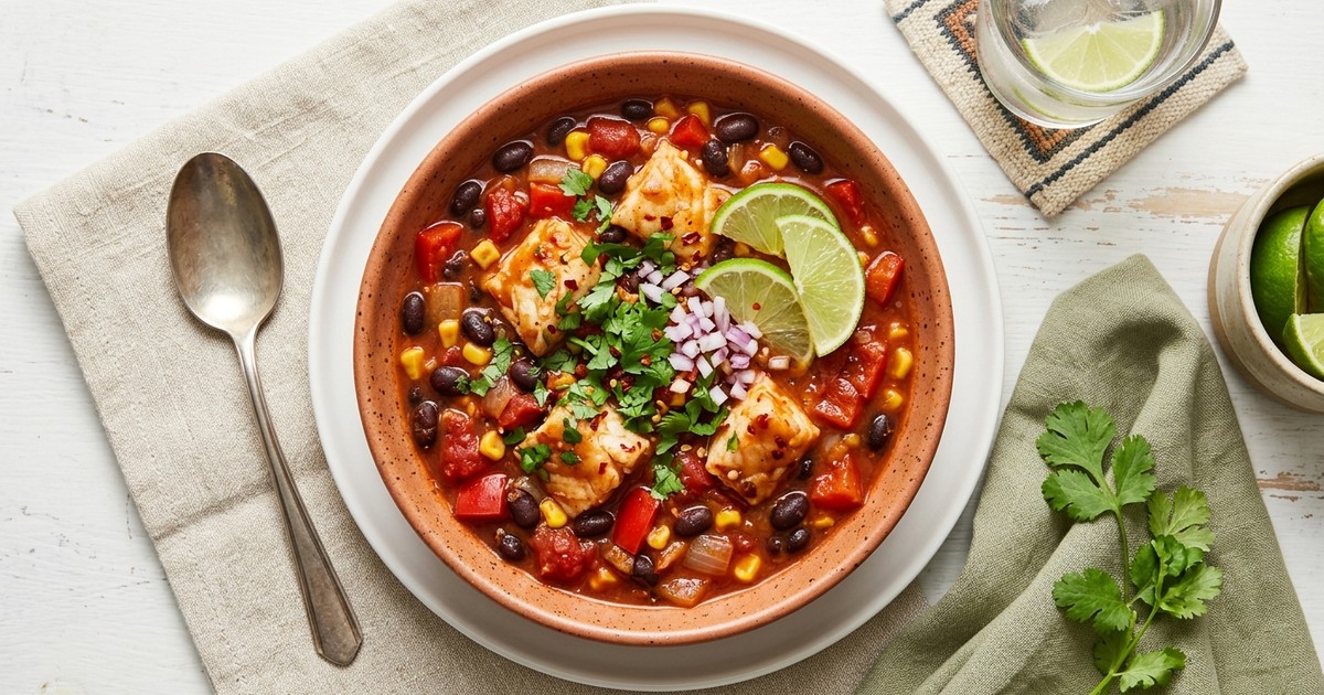 Slow Cooker Mexican Chipotle Cod Stew with Black Beans
