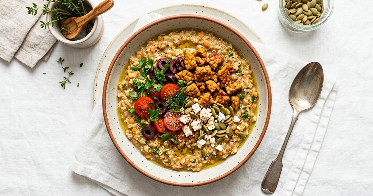 Slow Cooker Overnight Savory Mediterranean Porridge with Tempeh