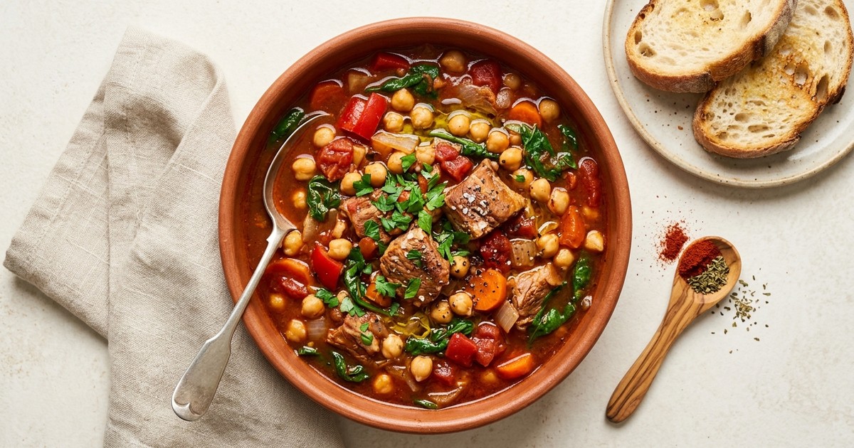 Slow Cooker Spanish Pork and Chickpea Stew with Smoked Paprika