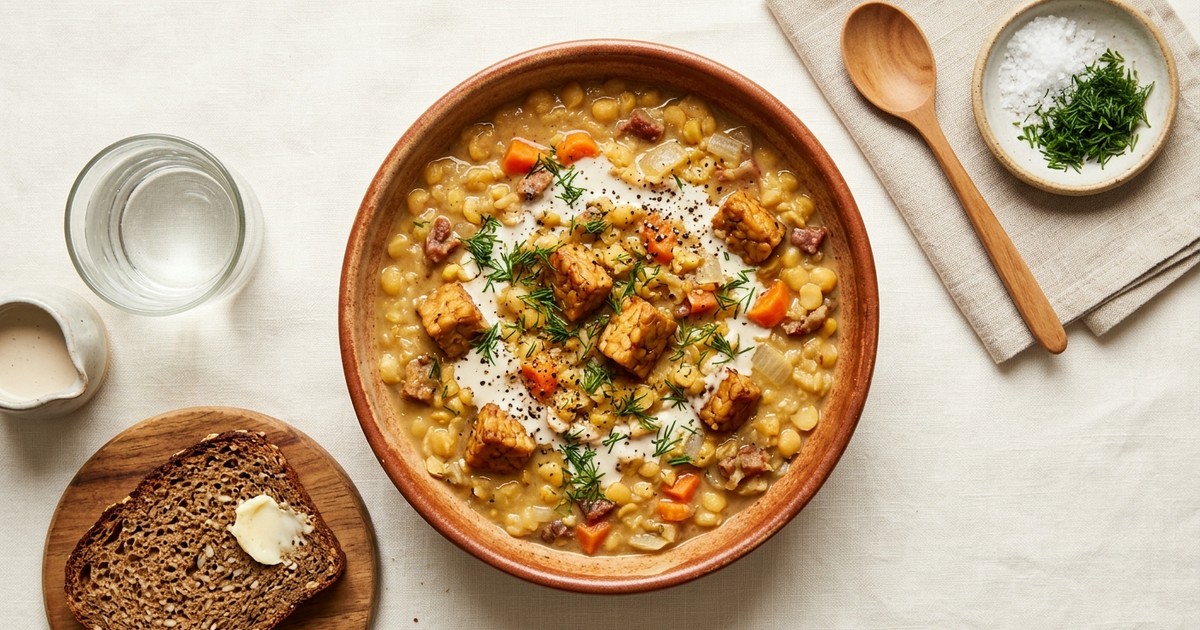 Slow Cooker Swedish Yellow Pea Stew with Tempeh and Dill