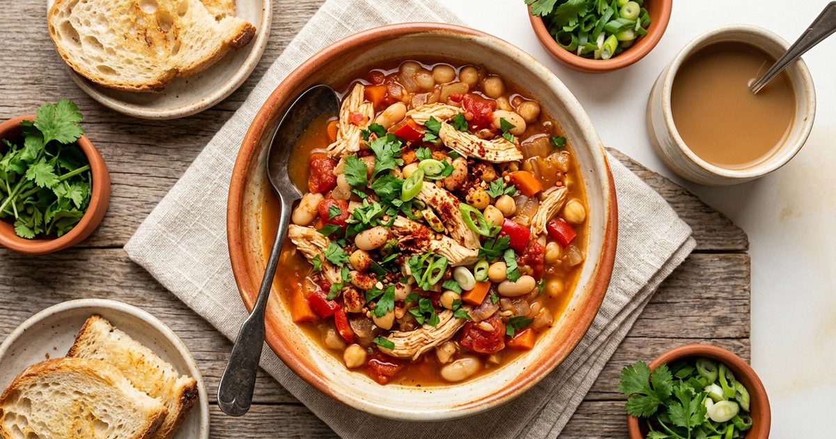 Slow Cooker Tunisian Chicken and White Bean Breakfast Stew