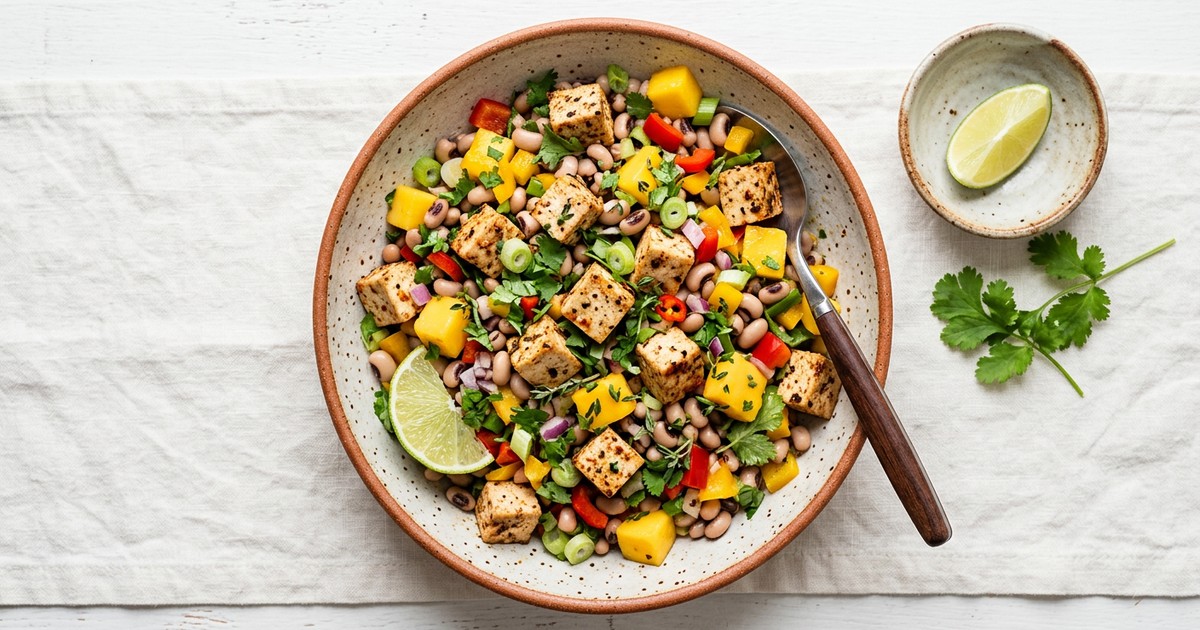 Steamed Caribbean Tofu and Black-Eyed Pea Salad: Bright GLP-1 Lunch