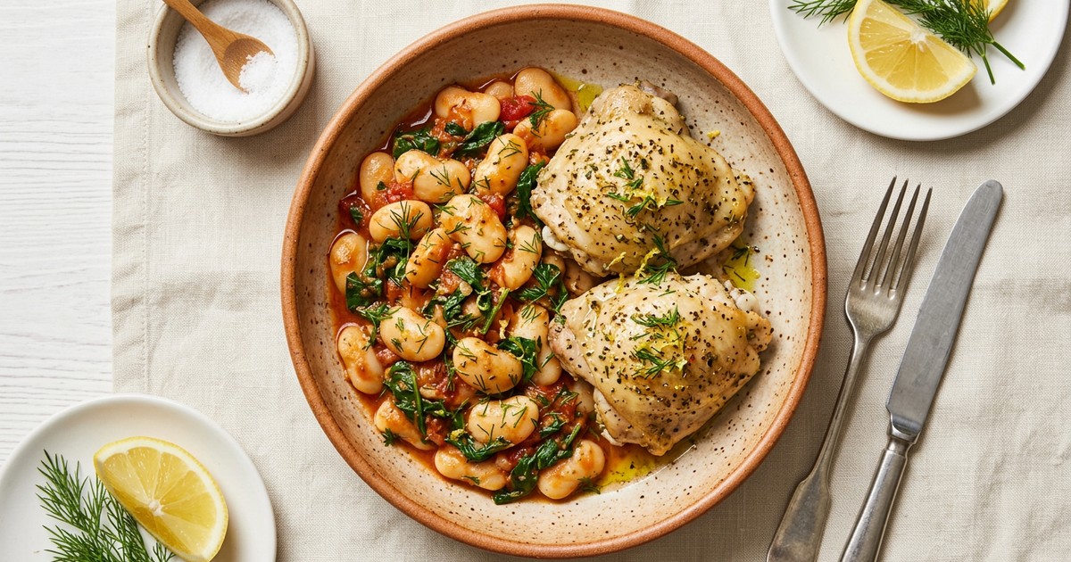 Steamed Greek Chicken Thighs with Gigantes Beans: GLP-1 Meal Prep