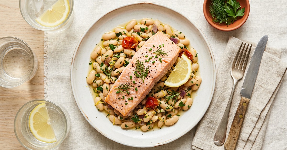 Steamed Salmon over Cannellini Beans: Italian-Inspired GLP-1 Lunch