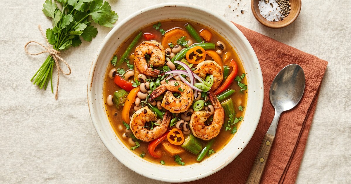Stir-Fried Caribbean Shrimp Pepper Pot: Spiced GLP-1 Soup