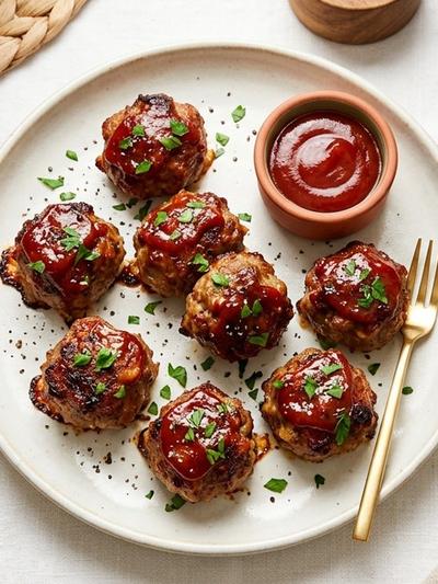 Air Fryer American Meatloaf Bites with Tangy Ketchup Glaze