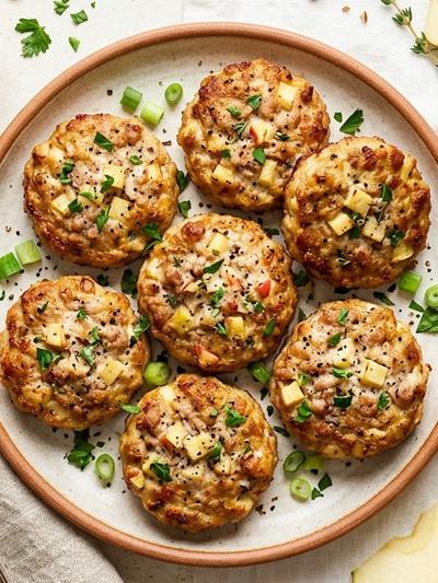 Air Fryer American Turkey-Apple Breakfast Rounds with Maple Yogurt