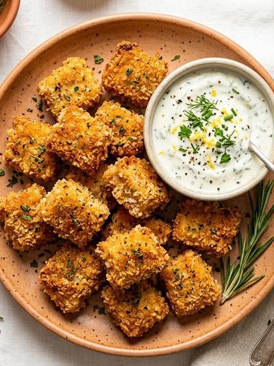 Air Fryer Austrian Turkey Schnitzel Bites with Lemon-Herb Yogurt