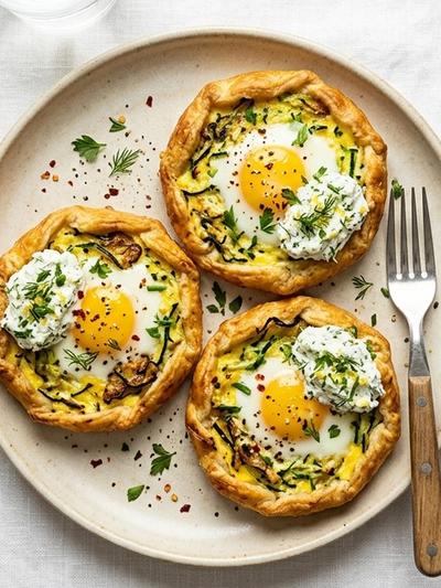 Air Fryer French Egg and Zucchini Galettes with Herbed Ricotta