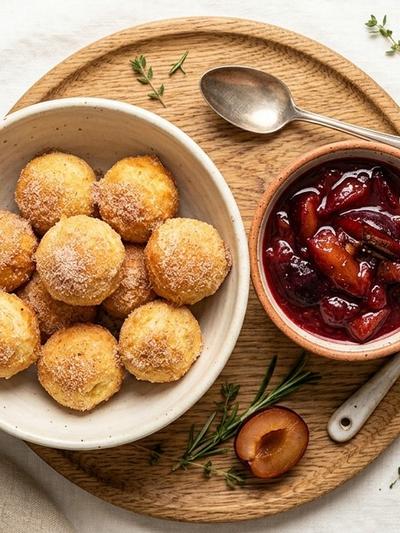Air Fryer German Cottage Cheese Donut Holes with Plum Compote