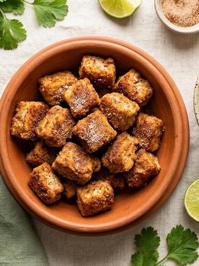 Air Fryer Mexican Cinnamon Pork Protein Bites with Lime Yogurt Dip