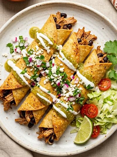 Air Fryer Mexican Pork Breakfast Flautas with Salsa Verde