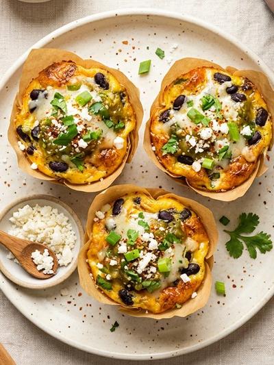 Air Fryer Mexican Salsa Verde Egg Cups with Black Beans