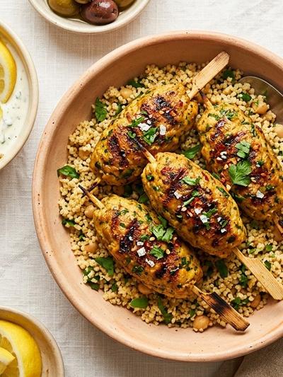 Air Fryer Moroccan Chicken and Chickpea Kefta with Cumin-Lemon Yogurt