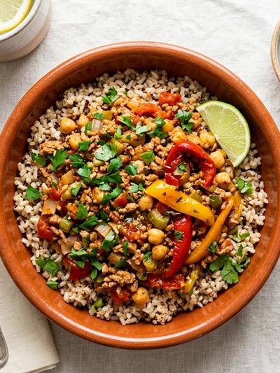 Air Fryer Spanish Turkey Sofrito with Roasted Peppers