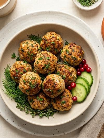 Air Fryer Swedish Turkey Breakfast Meatballs with Lingonberry Yogurt