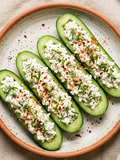 Cottage Cheese Cucumber Boats: Refreshing 15g-Protein Snack
