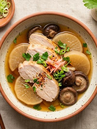 Dashi-Braised Turkey Breast with Daikon and Shiitake
