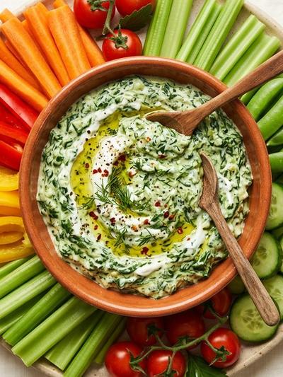 Greek Yogurt Spinach Dip: High-Protein Dip with Vegetable Crudités