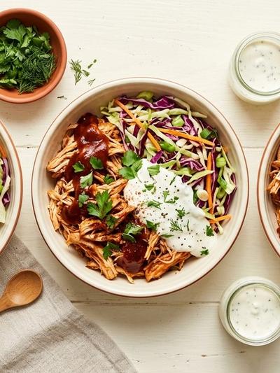 Meal Prep American BBQ Chicken and Slaw Bowls with Tangy Yogurt