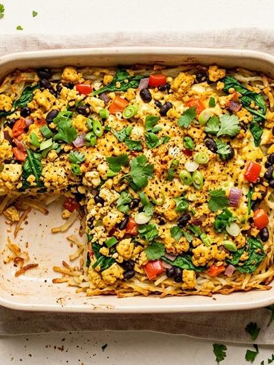 Meal Prep American Hash Brown Tofu Scramble Bake with Black Beans