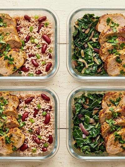 Meal Prep Caribbean Citrus Pork and Rice-and-Peas Bowls