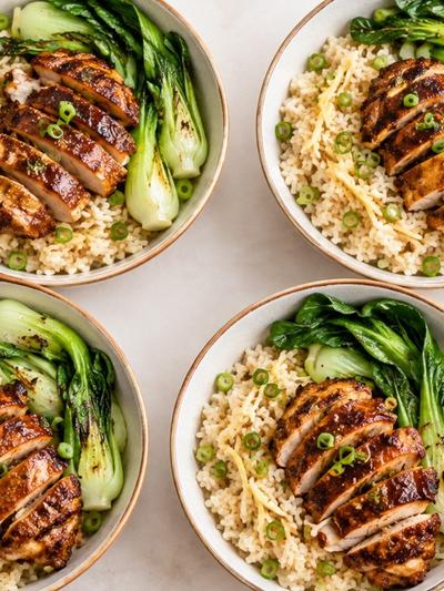 Meal Prep Chinese Five-Spice Chicken and Bok Choy Bowls with Ginger Rice