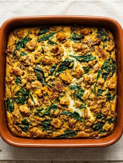 Meal Prep Indian Masala Turkey Egg Bake with Spinach and Mint Yogurt