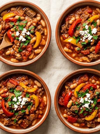 Meal Prep Mediterranean Beef and Pepper Ragù with Cannellini Beans