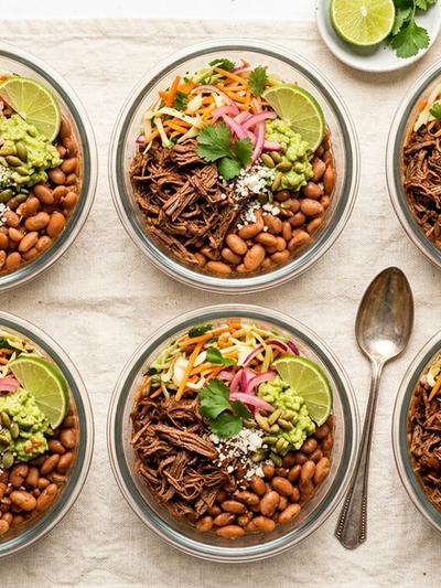 Meal Prep Mexican Beef Barbacoa Bowls with Pinto Beans