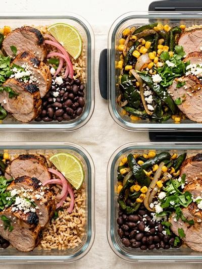 Meal Prep Mexican Pork and Poblano Bowls with Black Beans