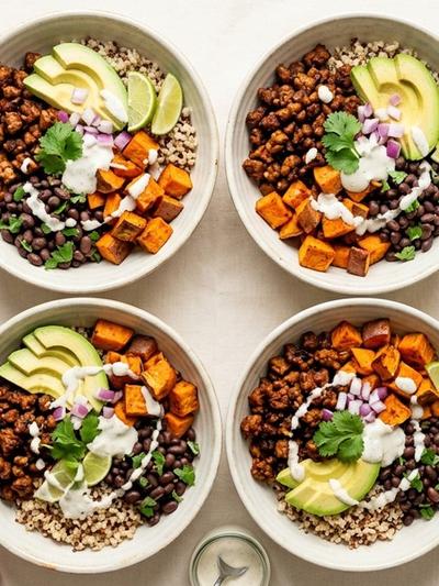Meal Prep Smoky Tempeh and Sweet Potato Breakfast Bowls with Black Beans