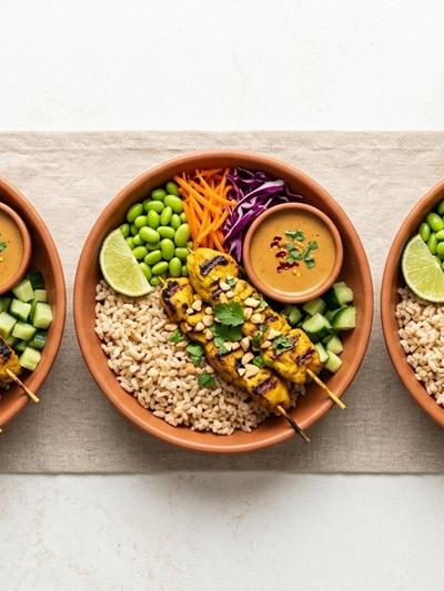 Meal Prep Thai Chicken Satay Bowls with Peanut-Lime Sauce