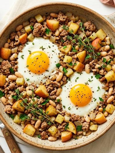 Normandy Turkey and Apple Breakfast Skillet with Thyme Eggs