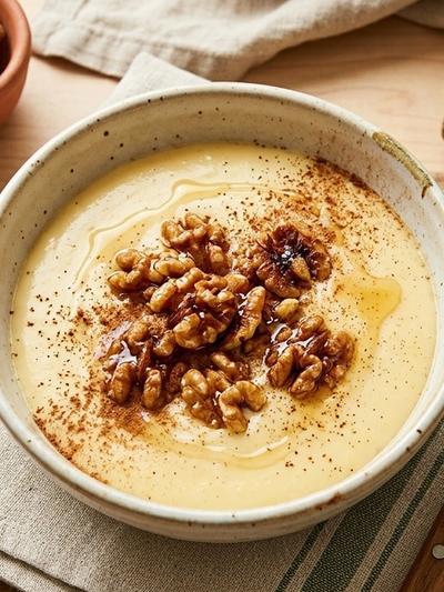 One-Pot Greek Cinnamon Egg Custard with Honey-Glazed Walnuts