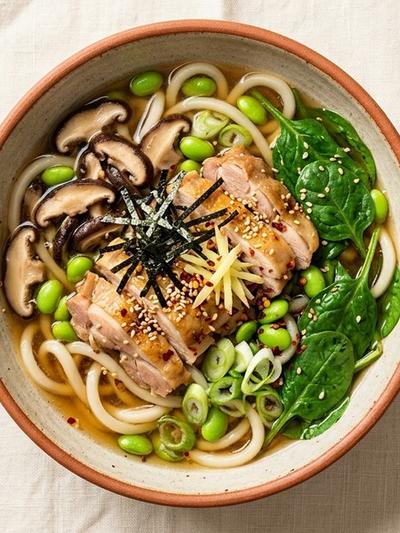 One-Pot Japanese Chicken Udon with Shiitake and Spinach