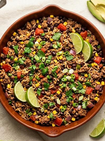 One-Pot Mexican Beef and Black Bean Rice Skillet