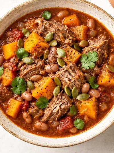 One-Pot Mexican Chipotle Pork Stew with Butternut Squash and Pepitas