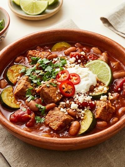 One-Pot Mexican Pork Chile Colorado with Zucchini and Pinto Beans