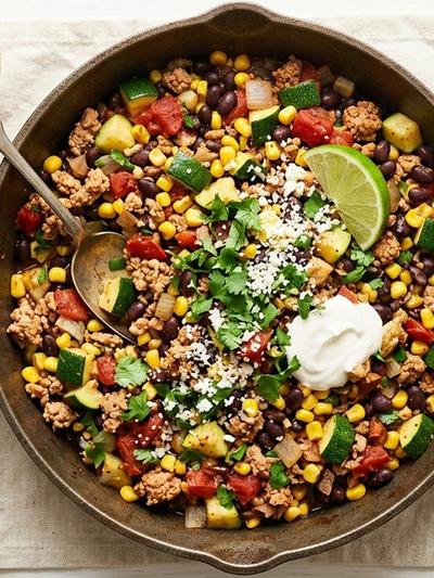 One-Pot Mexican Turkey Calabacitas with Black Beans