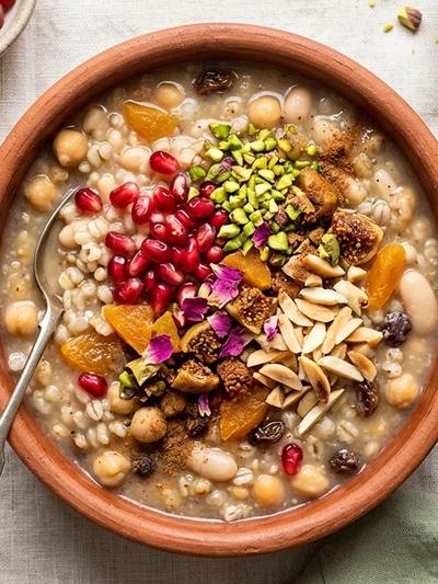 One-Pot Turkish Ashure Protein Pudding with Pomegranate and Pistachios