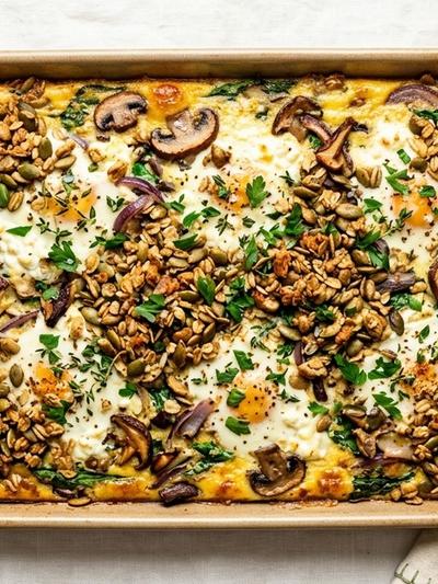 Sheet Pan Austrian Egg and Mushroom Bake with Pumpkin Seed Crumble