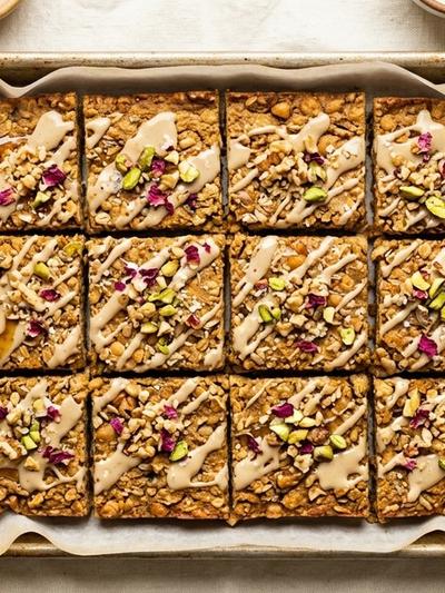 Sheet Pan Mediterranean Baklava Chickpea Protein Squares