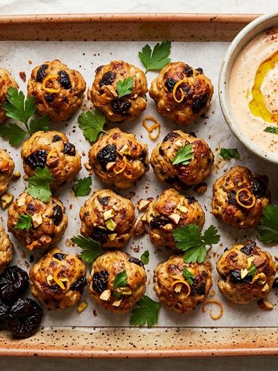 Sheet Pan Moroccan Turkey and Prune Protein Bites with Cinnamon