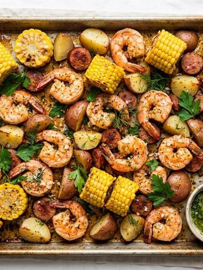 Sheet Pan Old Bay Shrimp Boil with Corn and Red Potatoes