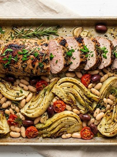 Sheet Pan Tuscan Pork Tenderloin with Roasted Fennel and White Beans